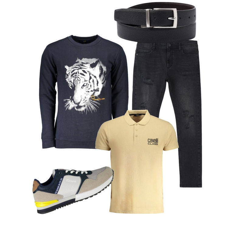 Outfit uomo - Total look #1891931. Stile Trendy per Tutti i giorni. Abbinamento con jeans strappati, felpe, cinture, sneakers, polo.