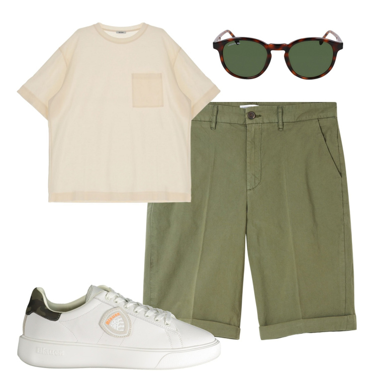 Outfit uomo - Total look #1892017. Stile Casual per Tutti i giorni. Abbinamento con bermuda, t-shirt, sneakers, occhiali da sole.