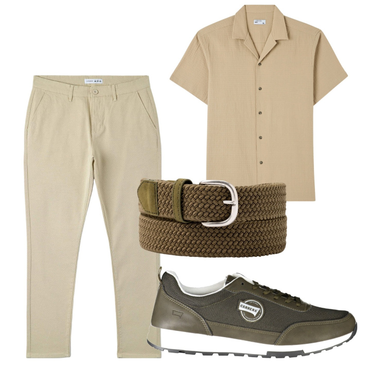 Outfit uomo - City. Stile Casual per Tutti i giorni. Abbinamento con camicie a manica corta, pantaloni, cinture, sneakers.