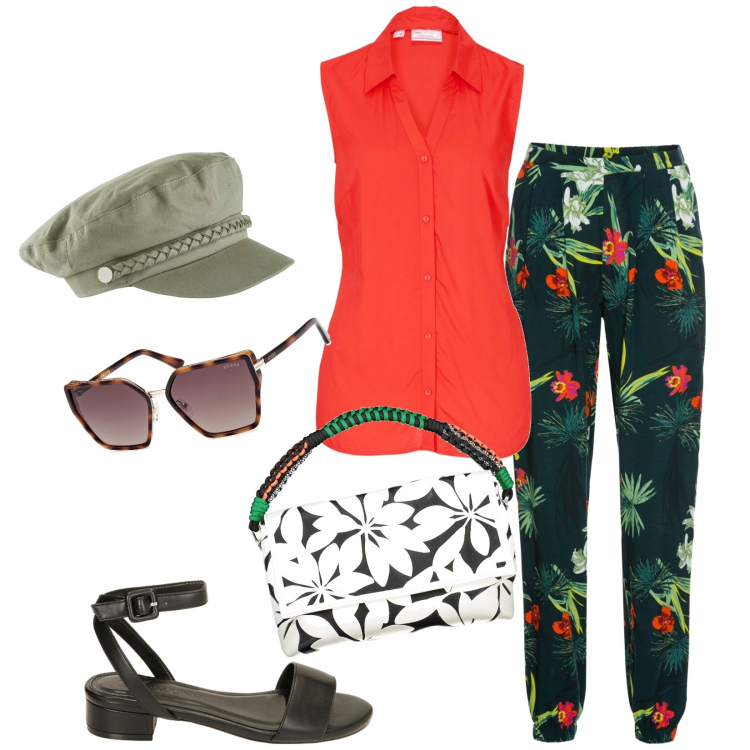 Outfit donna - Total look #1892049. Stile Casual chic per Tutti i giorni. Abbinamento con cappelli, camicie, pantaloni, sandali, borse a spalla, occhiali da sole.