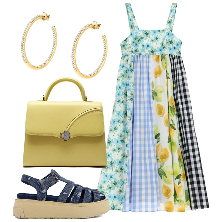 Outfit donna - Prendisole. Stile Bon Ton per Tutti i giorni. Abbinamento con orecchini, vestiti lunghi, sandali, borse a mano.