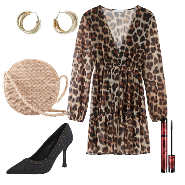 Outfit donna - Cheap ma chic. Stile Glamour per Tutti i giorni. Abbinamento con borse a tracolla, mascara, vestiti corti, décolleté, orecchini.