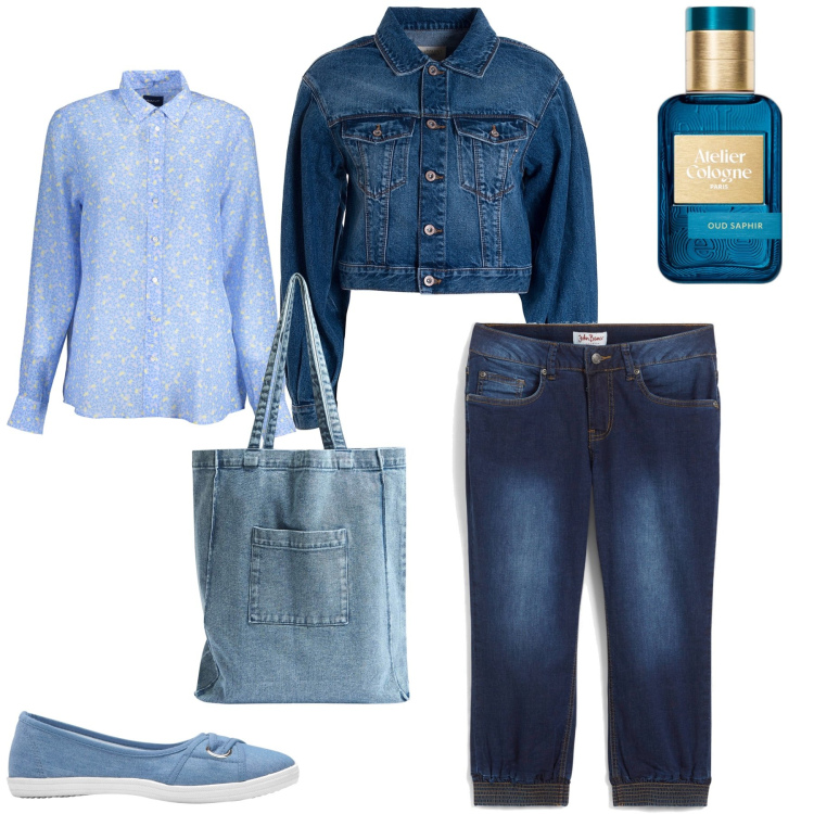 Outfit donna - Lunga vita al jeans. Stile Basic per Tutti i giorni. Abbinamento con jeans dritti, ballerine, profumi, shopping bag, giacche, camicie.