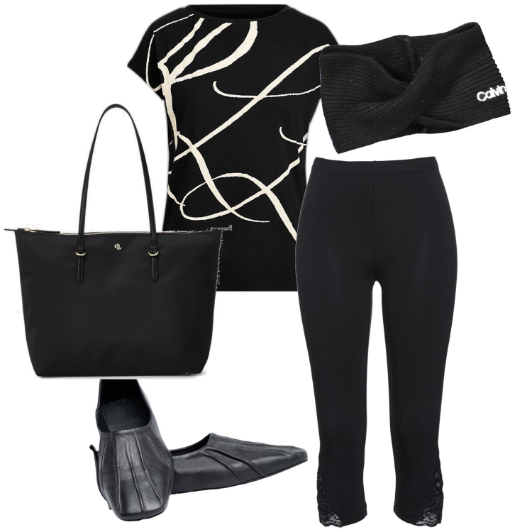 Outfit donna - Basic outfit. Stile Basic per Tutti i giorni. Abbinamento con leggings, maglieria, borse tote, ballerine, fasce per capelli.