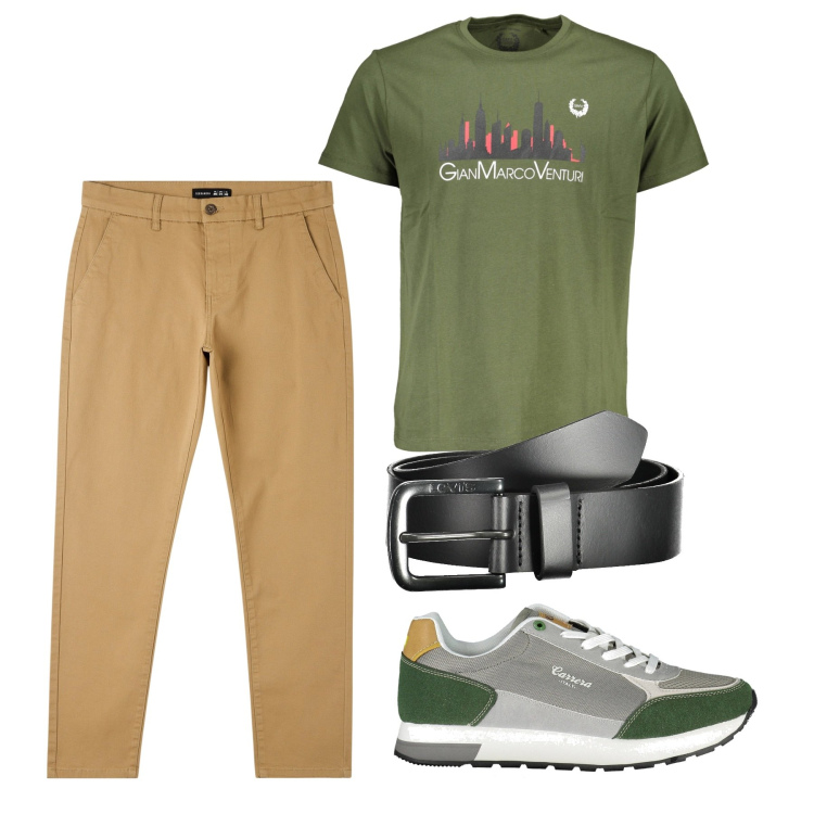Outfit uomo - City. Stile Casual per Tutti i giorni. Abbinamento con pantaloni skinny, t-shirt, scarpe sportive, cinture.