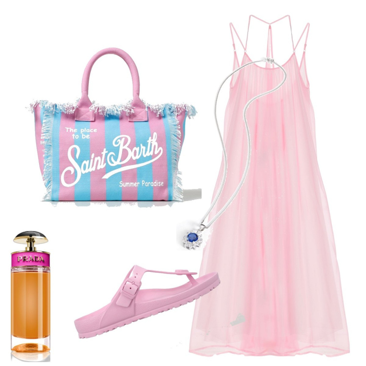 Outfit donna - L’abito rosa romantico. Stile Romantica per Serata fuori. Abbinamento con collane, profumi, vestiti lunghi, borse tote, sandali.