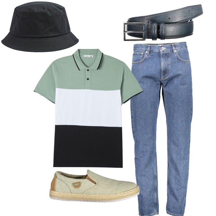 Outfit uomo - Total look #1892357. Stile Casual per Ufficio. Abbinamento con polo, cappelli, jeans, cinture, sneakers.
