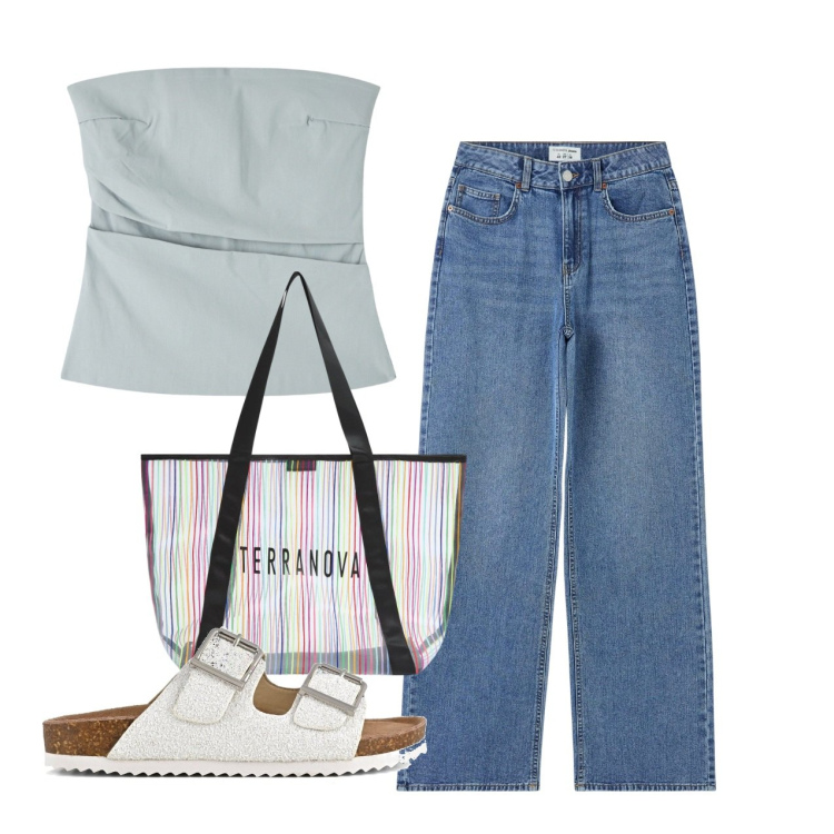 Outfit donna - Il top elegante. Stile Casual chic per Tutti i giorni. Abbinamento con jeans, top, shopping bag, sandali.
