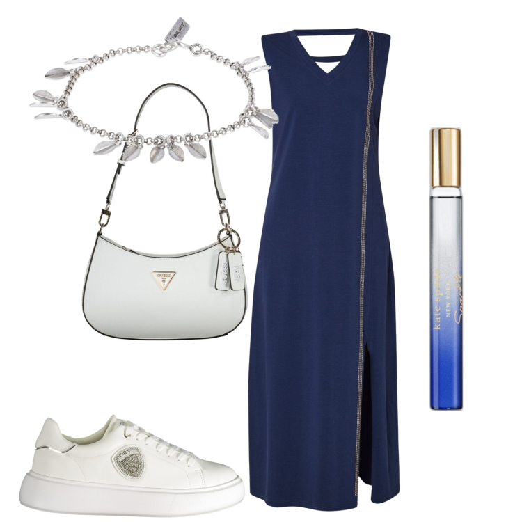 Outfit donna - Total look #1892446. Stile Casual chic per Tutti i giorni. Abbinamento con profumi, vestiti, borse a spalla, sneakers, braccialetti.
