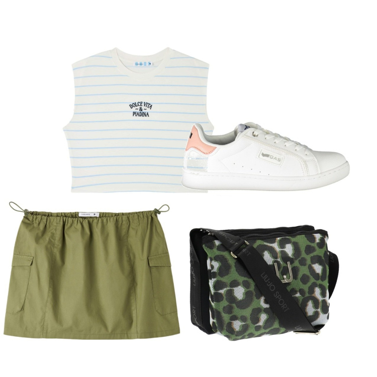 Outfit donna - Basic leopardato. Stile Urban per Tutti i giorni. Abbinamento con t-shirt, minigonne, borse a tracolla, sneakers.