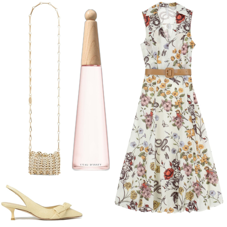 Outfit donna - Total look #1892529. Stile Bon Ton per Cerimonia. Abbinamento con profumi, vestiti lunghi, borse a spalla, scarpe col tacco.