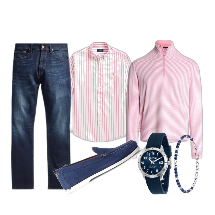 Outfit uomo - Total look #1892600. Stile Trendy per Ufficio. Abbinamento con orologi, jeans, scarpe stringate, pullovers, camicie.