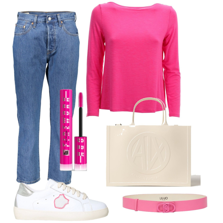 Outfit donna - Total look #1892674. Stile Basic per Tutti i giorni. Abbinamento con mascara, sneakers, jeans, cinture, maglieria, borse tote.