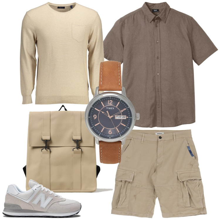 Outfit uomo - Total look #1892717. Stile Trendy per Tutti i giorni. Abbinamento con camicie a manica corta, orologi, sneakers, bermuda, maglieria, borse sportive.