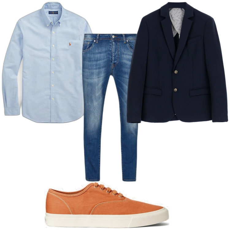 Outfit uomo - Total look #1892746. Stile Trendy per Tutti i giorni. Abbinamento con giacche, camicie, sneakers, jeans strappati.