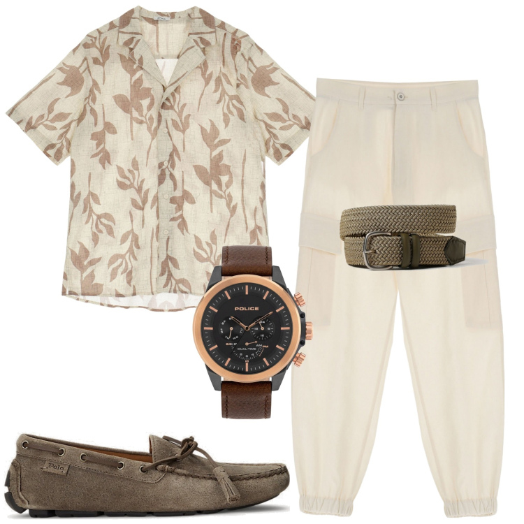 Outfit uomo - L\' orologio. Stile Trendy per Tutti i giorni. Abbinamento con orologi, camicie a manica corta, pantaloni cargo, scarpe stringate, cinture.