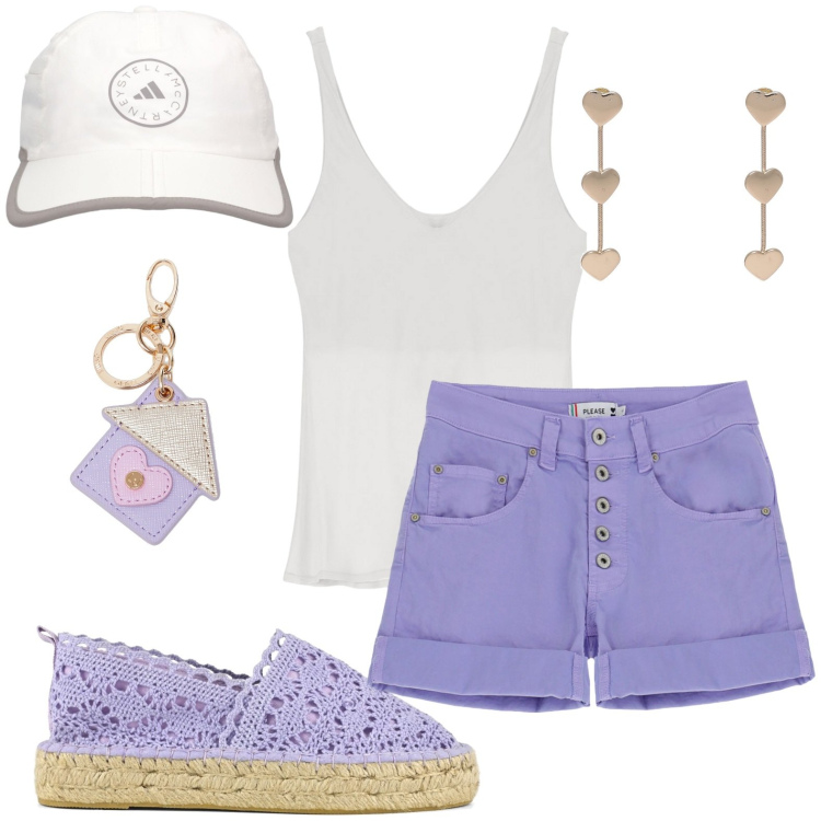 Outfit donna - Crochet per l\'estate. Stile Bon Ton per Tutti i giorni. look ideale per Petite. Abbinamento con orecchini, shorts, canottiere, espadrillas, portachiavi, cappelli.