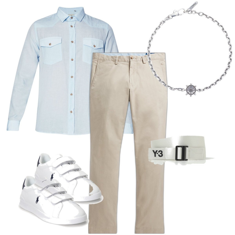 Outfit uomo - La camicia azzurra. Stile Urban per Tutti i giorni. Abbinamento con braccialetti, pantaloni, sneakers, cinture, camicie.