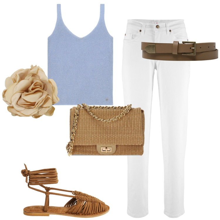 Outfit donna - Total look #1893102. Stile Basic per Tutti i giorni. Abbinamento con jeans mom, canottiere, braccialetti, borse a tracolla, sandali, cinture.