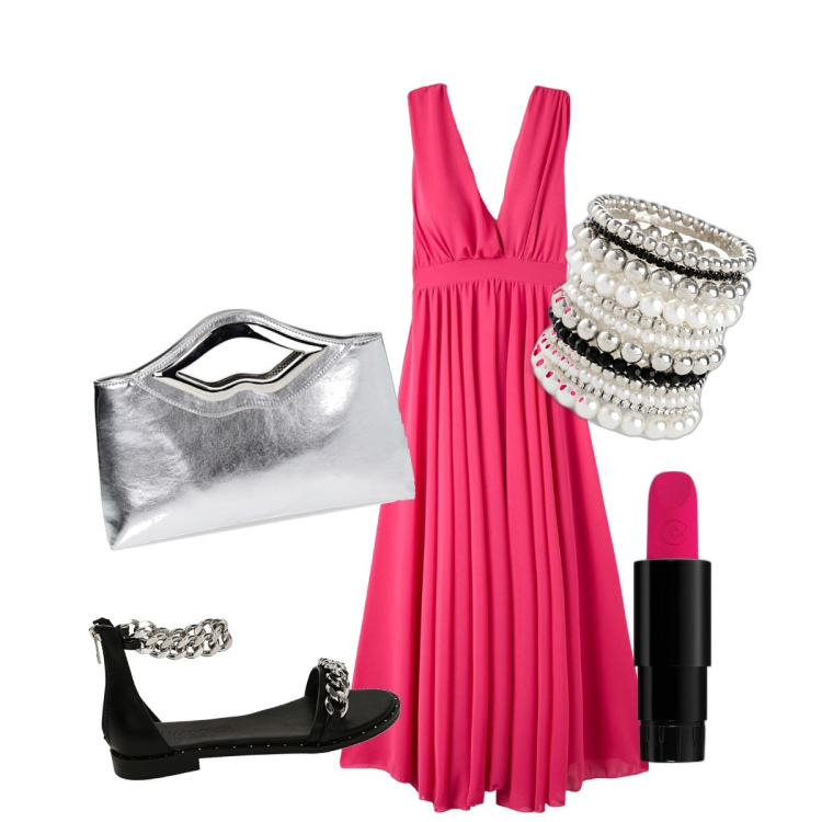 Outfit donna - Total look #1893103. Stile Chic per Serata fuori. Abbinamento con braccialetti, rossetti, vestiti lunghi, pochette, sandali.