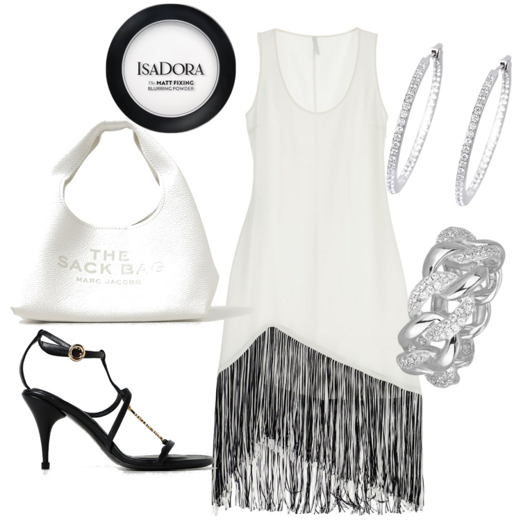Outfit donna - Serata. Stile Chic per Serata fuori. Abbinamento con ciprie, anelli, orecchini, vestiti lunghi, pochette, sandali in pelle.
