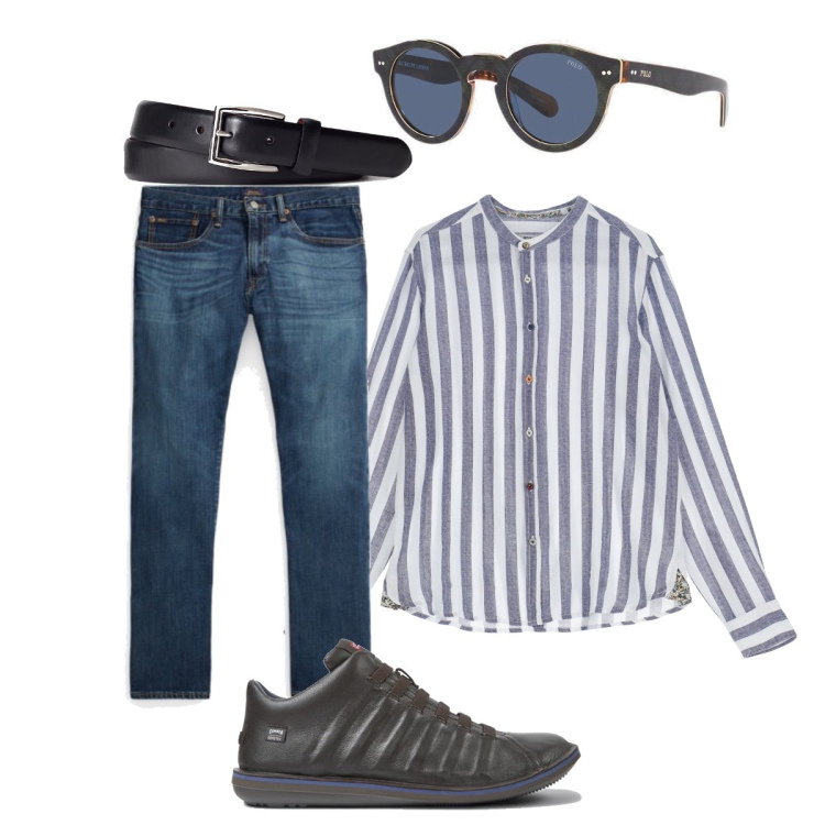 Outfit uomo - Total look #1893145. Stile Trendy per Tutti i giorni. Abbinamento con camicie, jeans dritti, cinture, occhiali da sole, stivali e stivaletti.