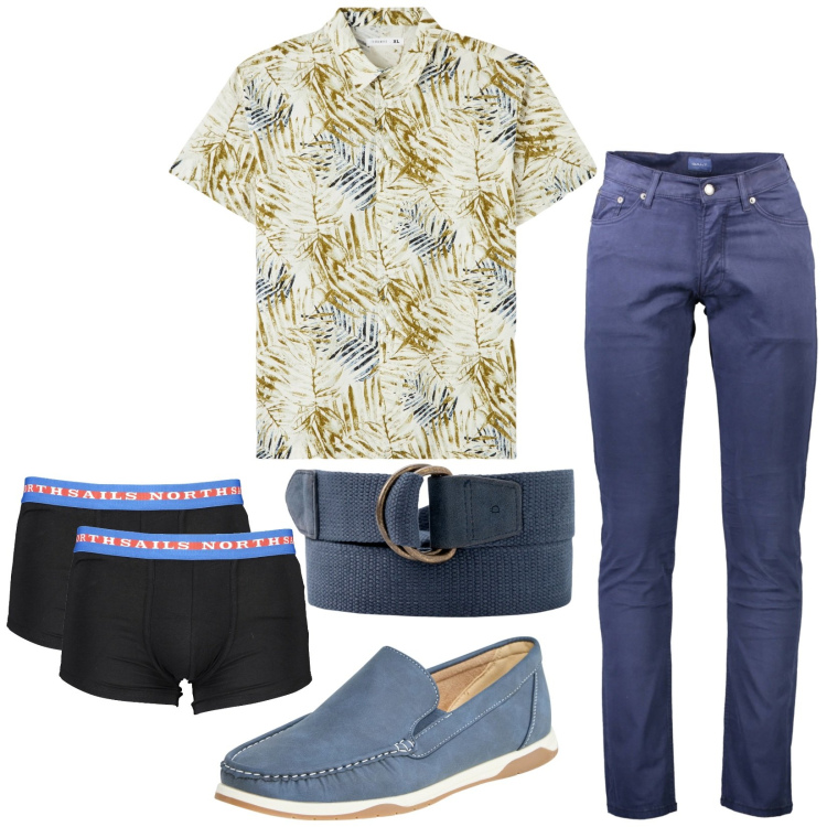 Outfit uomo - Total look #1893285. Stile Trendy per Tutti i giorni. Abbinamento con camicie a manica corta, scarpe stringate, boxer, cinture, pantaloni.
