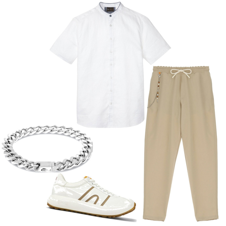 Outfit uomo - Fashion. Stile Trendy per Serata speciale. Abbinamento con camicie a manica corta, pantaloni, braccialetti, sneakers.