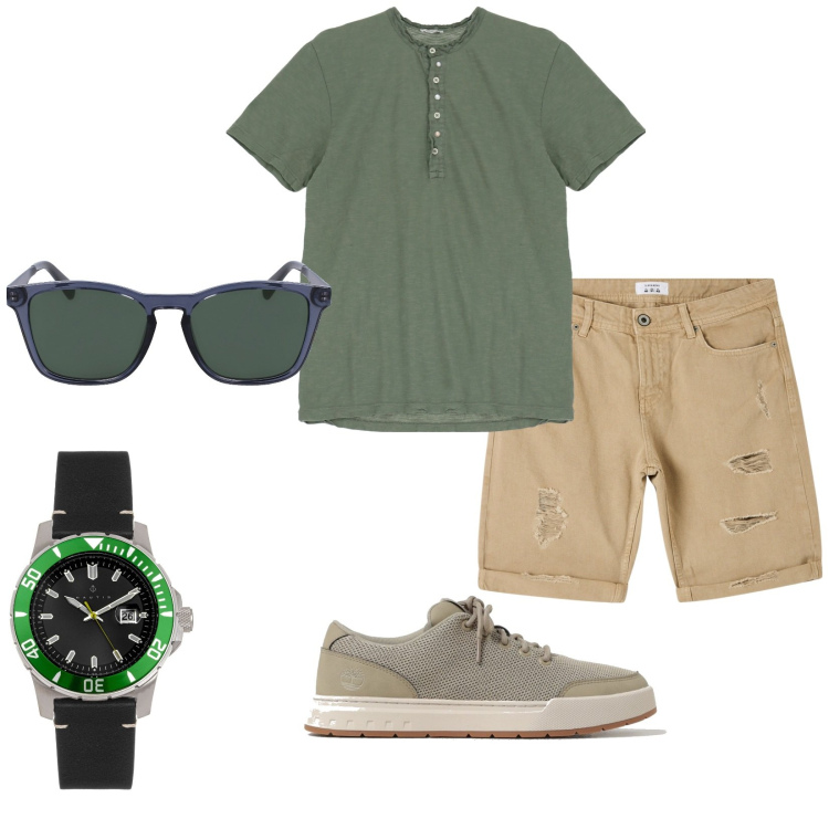 Outfit uomo - Total look #1893312. Stile Casual per Tutti i giorni. Abbinamento con orologi, bermuda, t-shirt, sneakers, occhiali da sole.