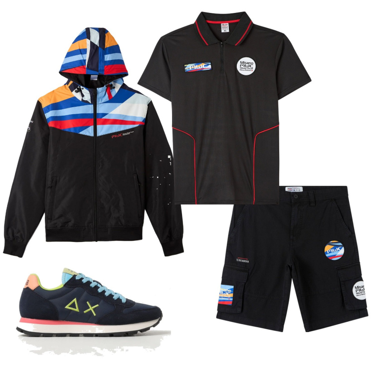 Outfit uomo - Total look #1893350. Stile Casual per Sport. Abbinamento con polo, giacche, bermuda, sneakers.
