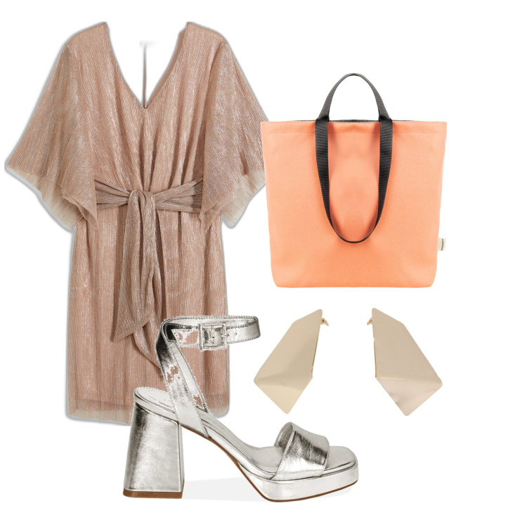 Outfit donna - Chic. Stile Chic per Tutti i giorni. Abbinamento con vestiti, borse tote, sandali col tacco, orecchini.