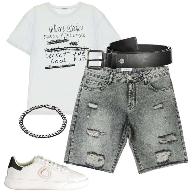 Outfit uomo - Summer vibes. Stile Casual per Tutti i giorni. Abbinamento con shorts, t-shirt, cinture, braccialetti, sneakers.