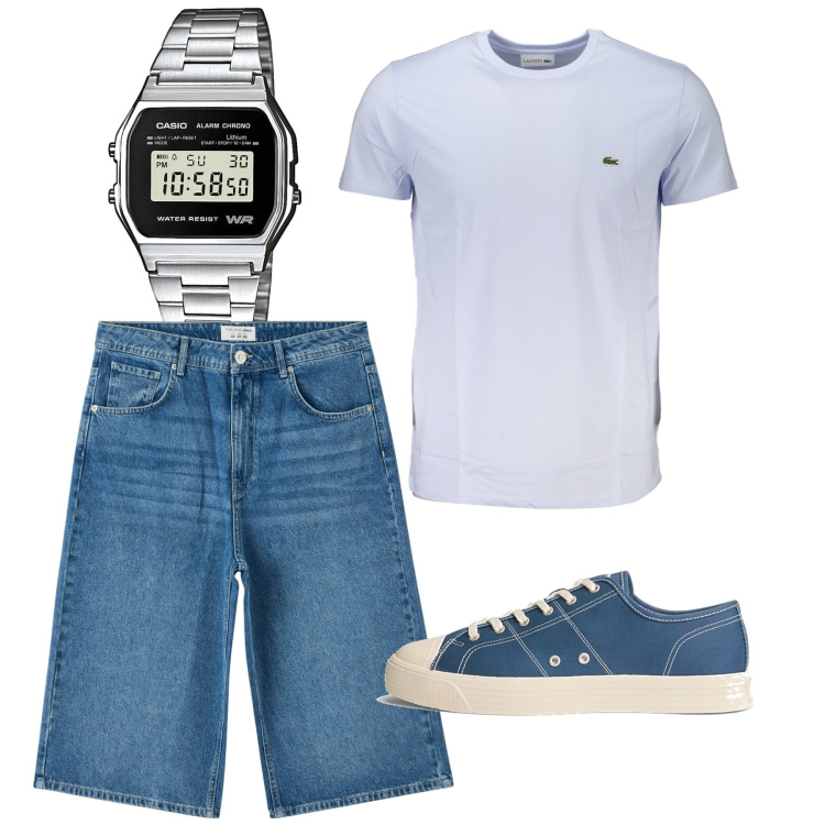 Outfit uomo - City. Stile Casual per Tutti i giorni. Abbinamento con orologi, pantaloni corti, sneakers, t-shirt.