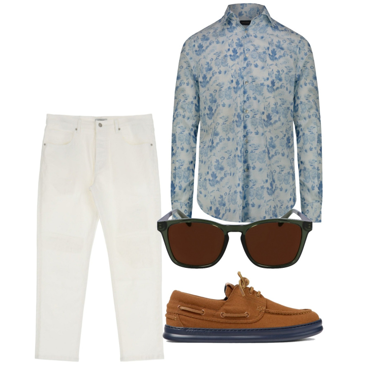 Outfit uomo - City. Stile Casual per Tutti i giorni. Abbinamento con pantaloni, camicie, scarpe stringate, occhiali da sole.