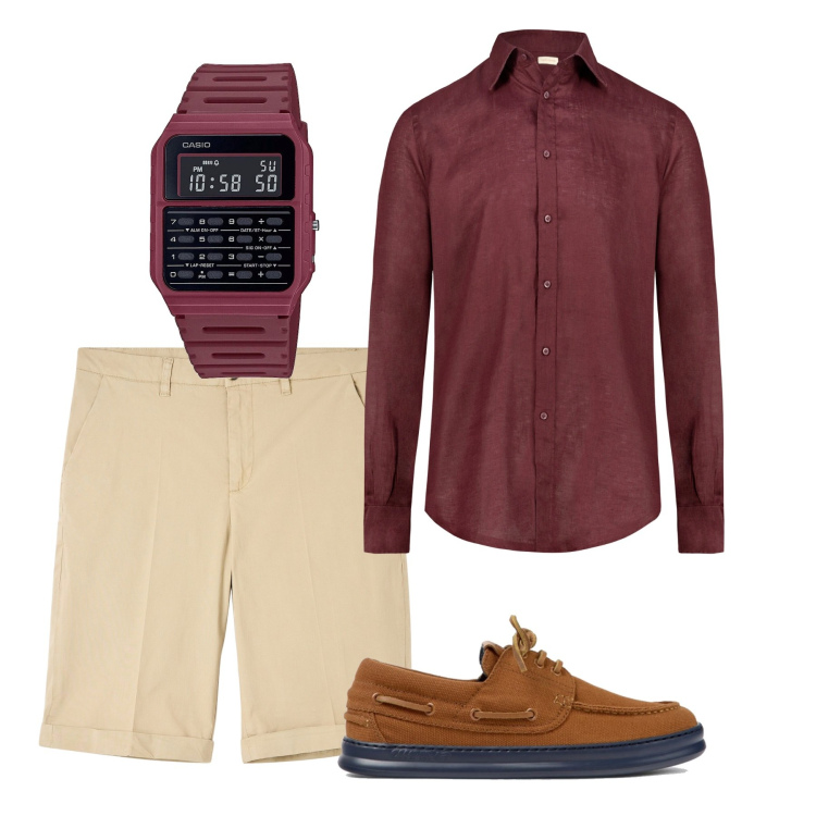 Outfit uomo - Con cura. Stile Casual per Tutti i giorni. Abbinamento con orologi, bermuda, camicie, scarpe stringate.