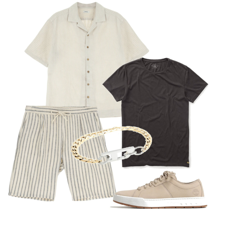 Outfit uomo - Relax. Stile Casual per Tutti i giorni. Abbinamento con braccialetti, bermuda, camicie a manica corta, t-shirt, sneakers.