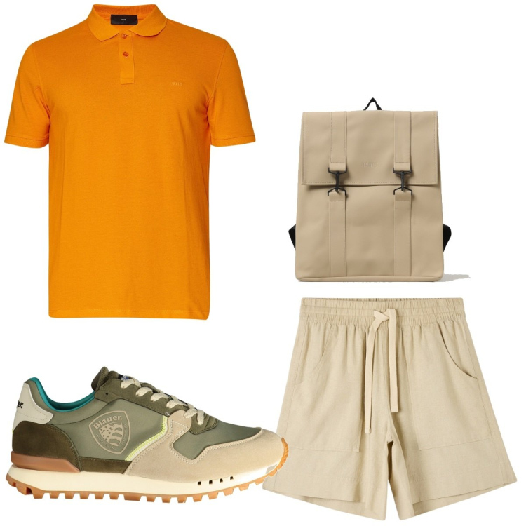 Outfit uomo - Total look #1893614. Stile Trendy per Tutti i giorni. Abbinamento con bermuda, borse sportive, sneakers, polo.
