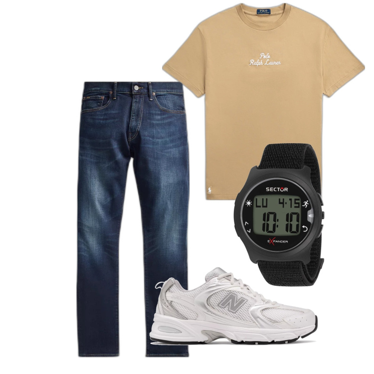 Outfit uomo - City. Stile Casual per Tutti i giorni. Abbinamento con orologi digitali, sneakers, jeans, t-shirt.