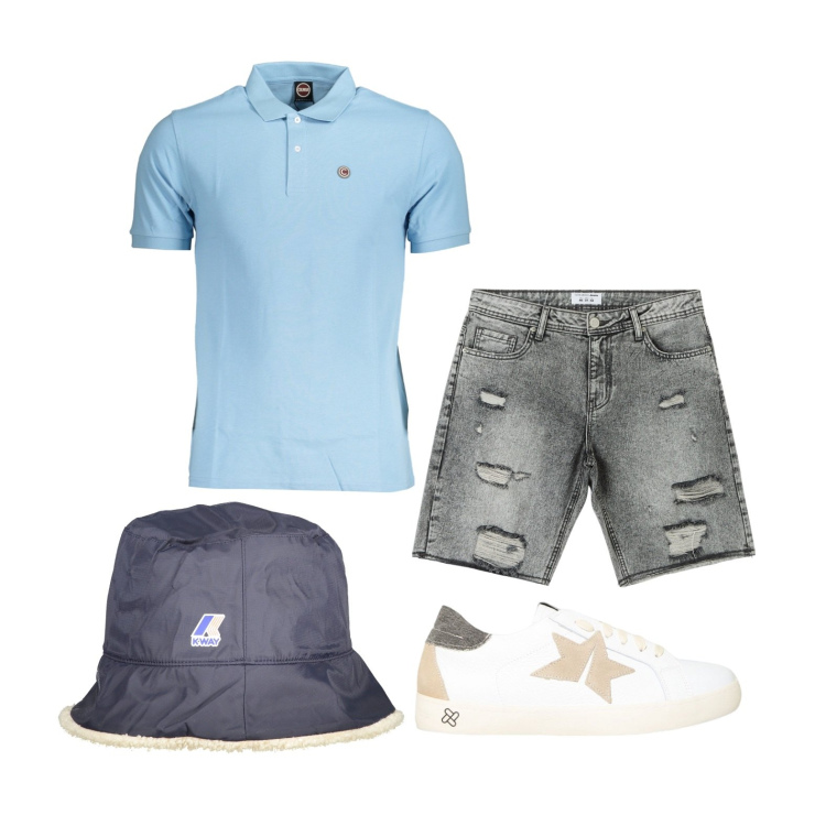 Outfit uomo - In gita. Stile Casual per Tutti i giorni. Abbinamento con shorts, sneakers, polo, cappelli.