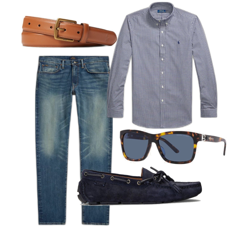 Outfit uomo - City. Stile Casual per Tutti i giorni. Abbinamento con scarpe stringate, cinture, occhiali da sole, camicie, jeans.