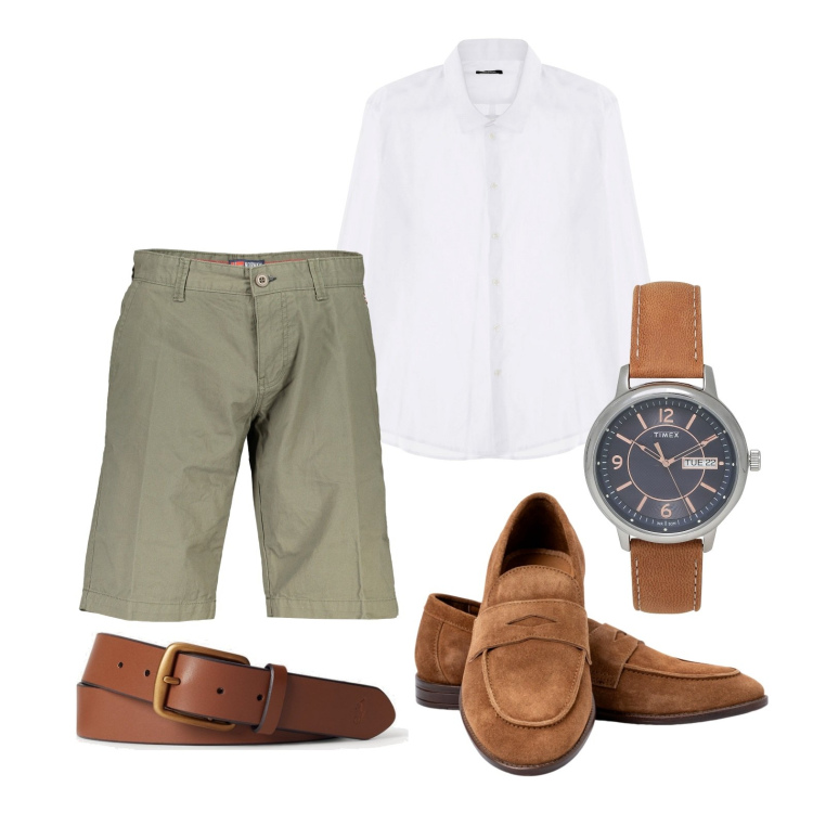 Outfit uomo - In due. Stile Trendy per Serata speciale. Abbinamento con orologi, camicie, cinture, bermuda, scarpe stringate.