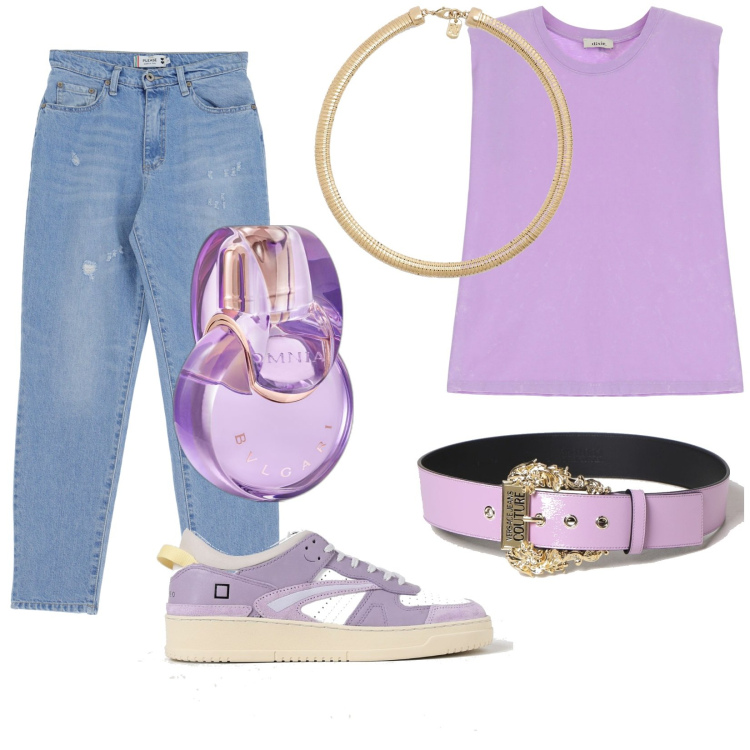 Outfit donna - Total look #1893780. Stile Urban per Tutti i giorni. Abbinamento con profumi, jeans slim fit, collane, t-shirt, cinture, sneakers.