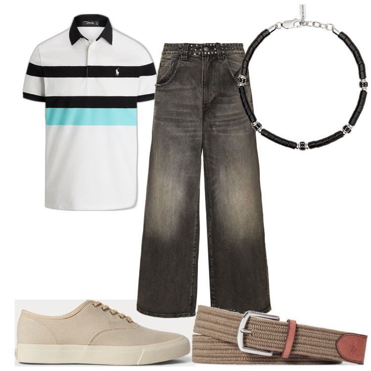 Outfit uomo - Total look #1893788. Stile Trendy per Tutti i giorni. Abbinamento con braccialetti, sneakers, cinture, polo, jeans.