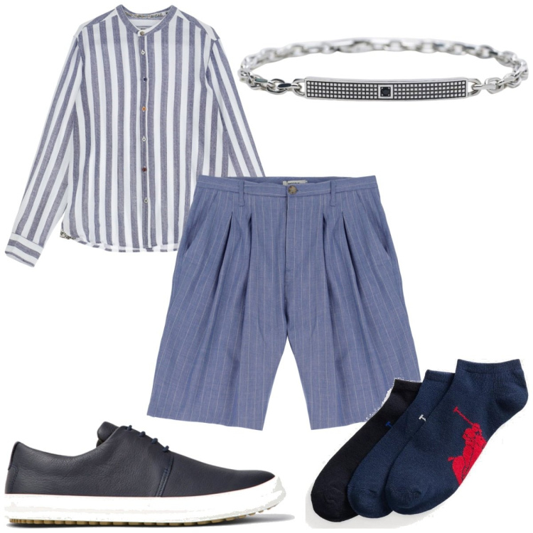 Outfit uomo - Total look #1893790. Stile Trendy per Tutti i giorni. Abbinamento con braccialetti, camicie, bermuda, calzini, scarpe stringate.
