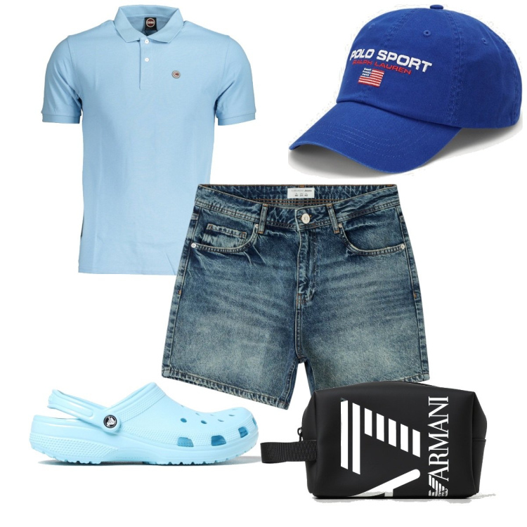Outfit uomo - Total look #1893794. Stile Trendy per Tutti i giorni. Abbinamento con shorts, berretti, polo, borse sportive, sandali.