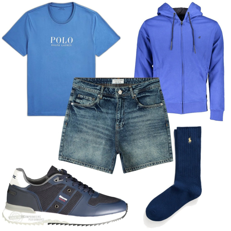 Outfit uomo - Total look #1893809. Stile Trendy per Tutti i giorni. Abbinamento con shorts, t-shirt, calzini, sneakers, felpe con cappuccio.