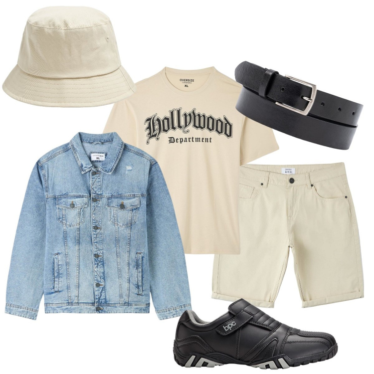 Outfit uomo - Total look #1893824. Stile Casual per Tutti i giorni. Abbinamento con scarpe stringate, giacche, cappelli, pantaloni, t-shirt, cinture.