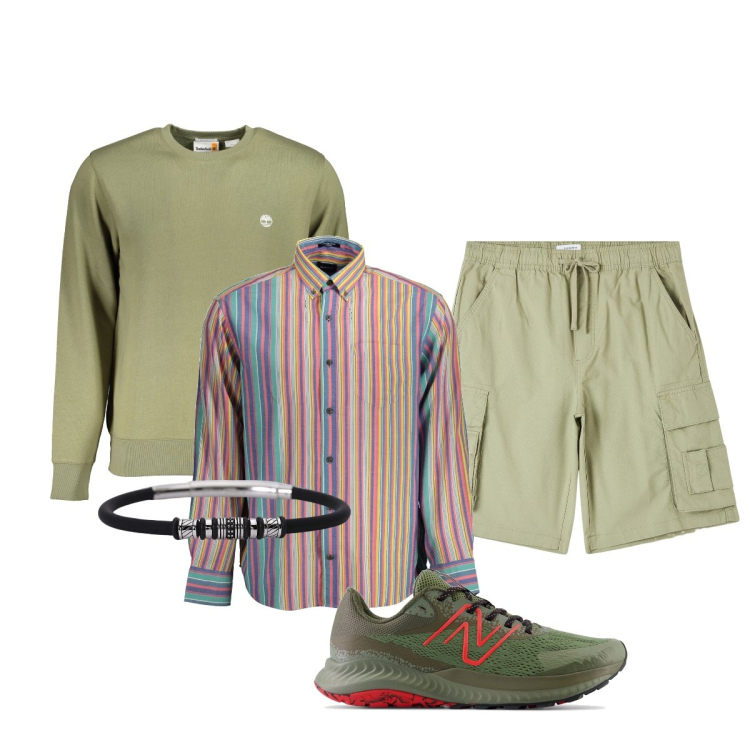 Outfit uomo - Total look #1893827. Stile Casual per Tutti i giorni. Abbinamento con pantaloni corti, braccialetti, sneakers, camicie, felpe.