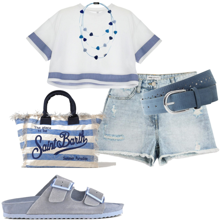 Outfit donna - Viva gli shorts. Stile Casual per Mare. Abbinamento con cinture, collane, shorts, t-shirt, sandali, borse tote.