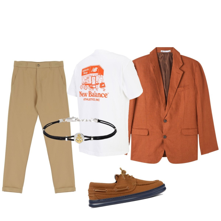 Outfit uomo - Total look #1893852. Stile Trendy per Tutti i giorni. Abbinamento con giacche, braccialetti, t-shirt, pantaloni, scarpe stringate.